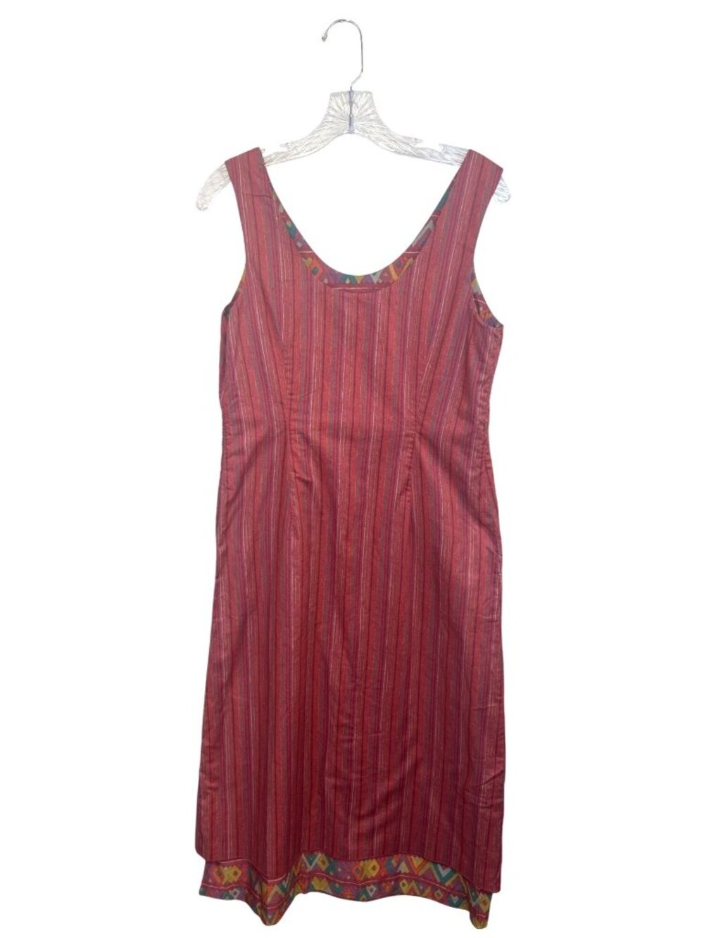 Peruvian Connection Pima Cotton Striped Midi Dress Women's 8 Layered Geometric